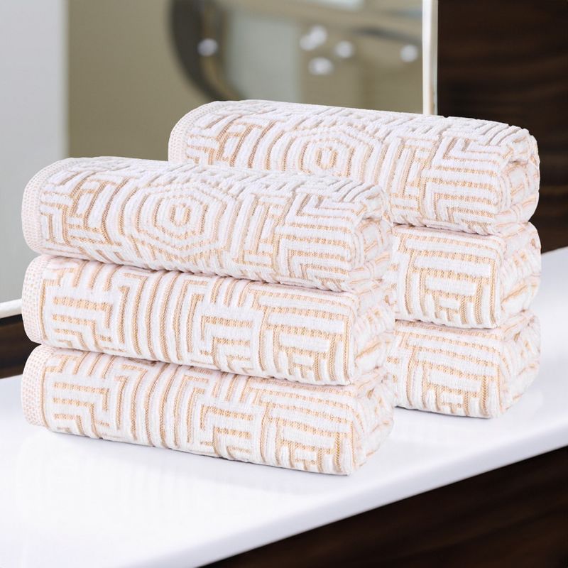 Cotton Modern Geometric Jacquard Soft Highly-Absorbent Hand Towel Set of 6 by Blue Nile Mills, 2 of 10