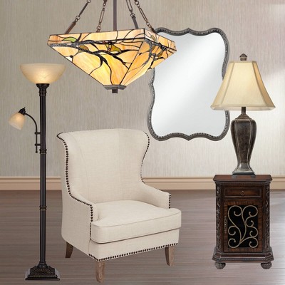 Bronze Adjustable Torchiere Floor Lamp with Amber Glass Shades