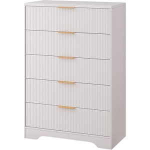 47" Fluted 5-Drawer Dresser, Engineered Wood w/ Gold Handles, Modern Storage Cabinet - 1 of 4