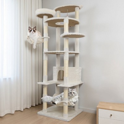 78.8 in Light Gray Cat Tree Tower with Wide Base, Large Condo, 12 Sisal Scratching Post, Big Hammock, Large Top Platform