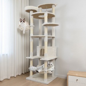 78.8 in Light Gray Cat Tree Tower with Wide Base, Large Condo, 12 Sisal Scratching Post, Big Hammock, Large Top Platform - 1 of 4