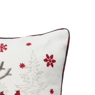 18" x 18" White and Red Embroidered Deer Christmas Pillow