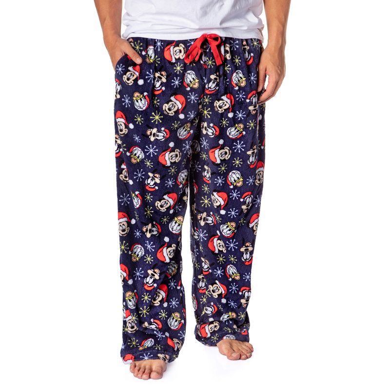 Disney Mickey Mouse Men's Santa Characters Minky Plush Fleece Pajama Pants, 1 of 7
