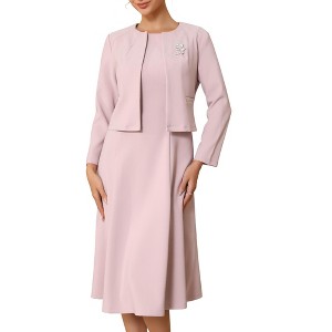 INSPIRE CHIC Women's Wedding Guest Sleeveless Crew Neck A-Line Midi Dress and Crop Cardigan Suit Set 2 Pcs - 1 of 4