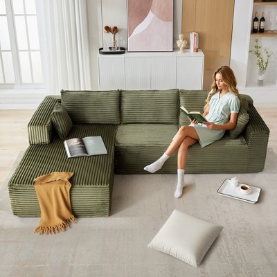 TiramisuBest 110" L-Shaped Modular Foam Sofa with Right Chaise, Plush Upholstery, Space-Saving, Spring-Free & Kid-Friendly, Green