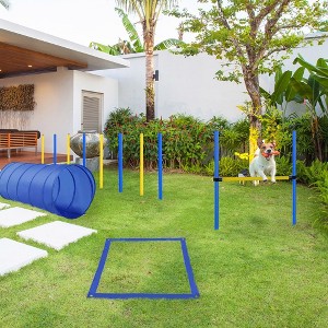 4PC Obstacle Dog Agility Training Course with Jump Hurdle, Tunnel, Pause Box, Weave Poles and Carrying Bag - 1 of 4