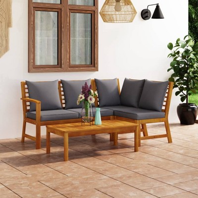 4 Piece Patio Lounge Set with Cushion Solid Acacia Wood vidaXL