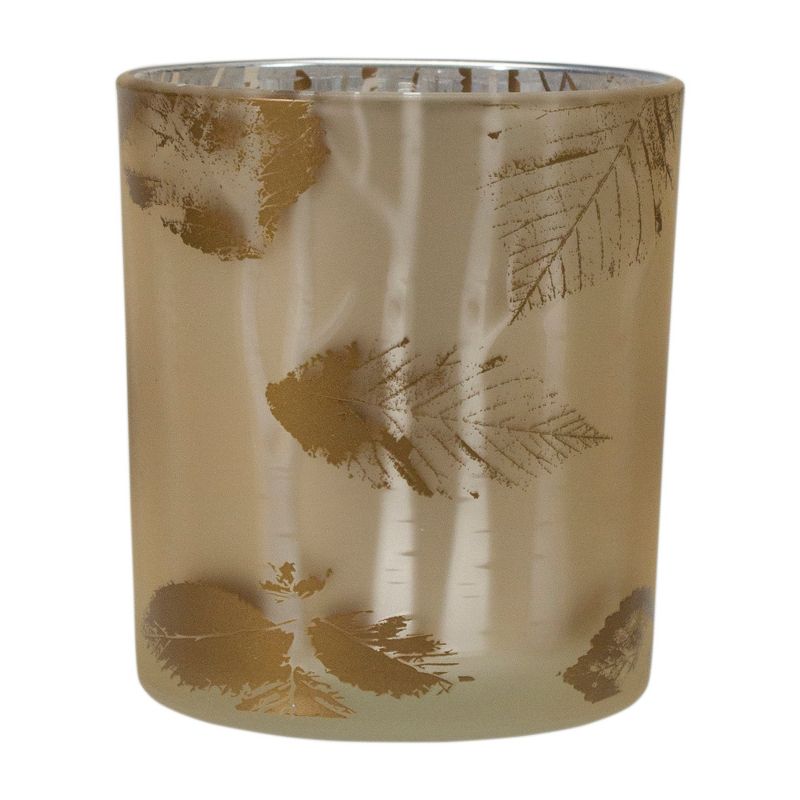 Northlight 3" Shiny Gold and White Birch Leaves Flameless Glass Candle Holder, 1 of 6