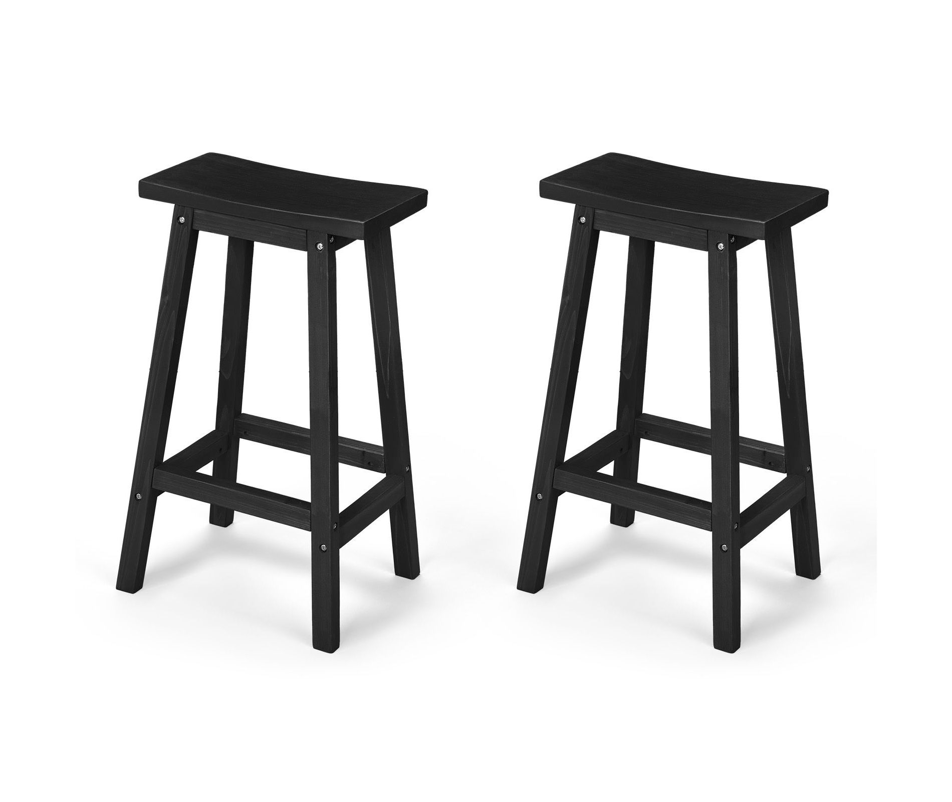 Karl Home | 28.7-Inch Black Solid Wood Outdoor Bar Stools (Set of 2)