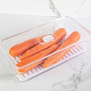 OU Fridge Organizer Bin with Vented Lid, Clear Stackable Refrigerator Storage Bin, Produce Kitchen Storage Container, 11.8" Depth, BPA Free - 1 of 4