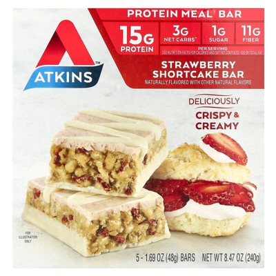 Atkins, Protein Meal Bar, Strawberry Shortcake, 5 Bars, 1.69 oz