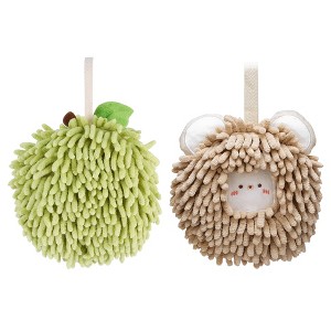 REGALWOVEN 2 Pcs Comfortable Soft Absorbent Chenille Ball Fuzzy Hand Towels - 1 of 4