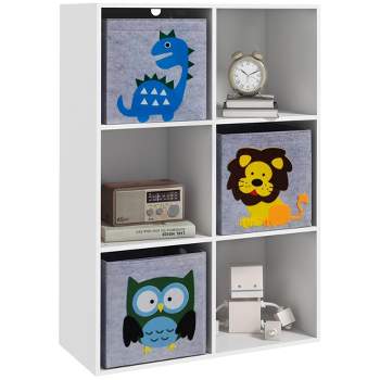 Qaba Children's Toy Organizer, Toy Storage with 3 Storage Bins & Cute Animal Design Toy Shelf for Kids 3+ Years Old, White