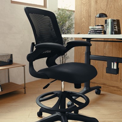 Ergonomic Mid-Back Mesh Drafting Chair with Adjustable Arms, Black