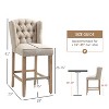 Beige Bar Stools Set of 2, 27" High, with Nailhead Trim, Tufted Back and Wood Legs - 2 of 4
