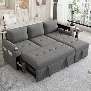 Whisen 83.5" L-shaped Sectional Couch, Convertible Sofa Bed with Ample Storage Space, Two Cup Holders - 1 of 4