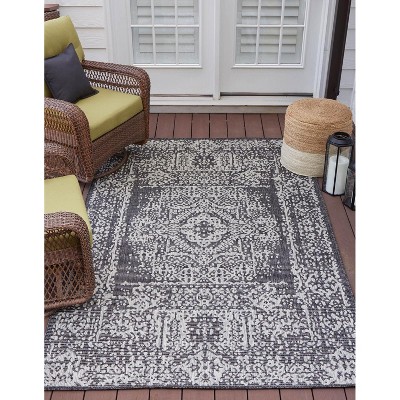 Charcoal Gray 7' x 10' Synthetic Rectangular Outdoor Rug