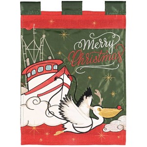 Magnolia Garden Merry Christmas Pelican Fishing Boat 13 x 18 Inch Polyester Garden Flag - 1 of 2