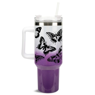 Elanze Designs Large Monarch Butterfly Garden 40 oz. Stainless Steel, Large Water Bottle Coffee Mug, Spill & Leak Resistant, Thermal Travel Tumbler
