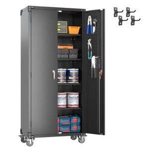 SUXXAN 72"H Metal Storage Cabinet with Wheels and Pegboard, 4 Adjustable Shelves and Lockable Door for Garage,Required Assembly - 1 of 4