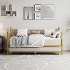 Twin Daybed with Trundle, Metal Sofa Bed Frame with Floral Headboard, Pull-Out Guest Bed with Lockable Casters, for Living Room, Bedroom - 4 of 4