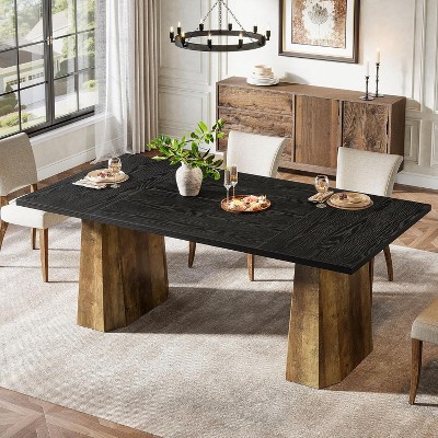 Tribesigns Dining Table for 4-6, 63" Farmhouse Rectangular Kitchen Table with Octagonal Sturdy Base, for Dining Room, Black & Rustic Brown
