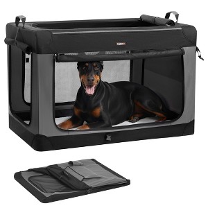 44-Inch Collapsible Dog Crate with 4 Mesh Doors, Portable Pet Carrier for Extra Large Dogs up to 110 lb, Ink Black - 1 of 4