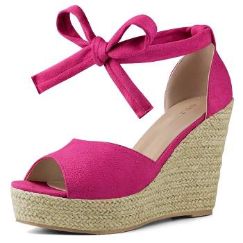 Allegra K Women's Espadrilles Tie Up Ankle Strap Wedges Sandals Hot Pink 7