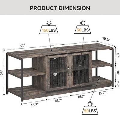 Rustic Brown and Black Metal Mesh Door TV Stand for 65+ Inch TV