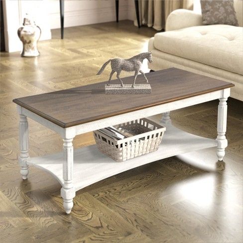 Galano Marcello 39.4 in. White and Oak Rectangular Solid Wood Top Coffee Table - image 1 of 4