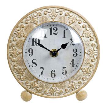 VIP Wood 6.5 in. White Petals Detail Design Table Clock