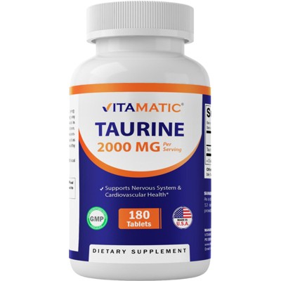 Taurine 2000mg Vegetarian Tablets, 180 Count, Non-GMO, Gluten Free