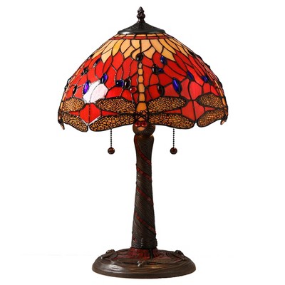 14" x 14" x 20" Tiffany Style Dragonfly Lamp with Mosaic Base Red/Orange - Warehouse of Tiffany