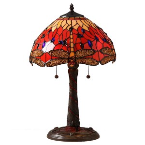 14" x 14" x 20" Tiffany Style Dragonfly Lamp with Mosaic Base Red/Orange - Warehouse of Tiffany - 1 of 3