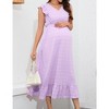 Womens Maternity Dress Cap Sleeve V Neck Ruffle Summer Casual Baby Shower Maxi Dresses - 2 of 4