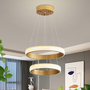 POWLIG Modern 2 light Integrated LED Gold Pendant Light Ring Chandelier Adjustable Height for Dining Room Living Room - 1 of 4