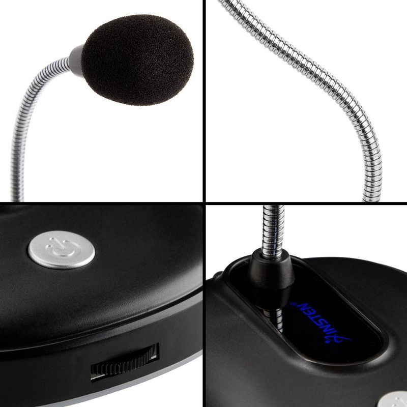 Insten Omnidirectional USB Microphone for Computer with Adjustable Gooseneck, RGB Lighting, 3.5mm Headphone Output, 5 of 9