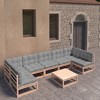 vidaXL Patio Furniture Set 8 Piece Outdoor Sectional Sofa Solid Wood Pine - Natural With Cushion - 2 of 4