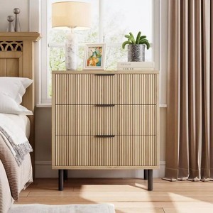 Jojoka Fluted 3 Drawers Dresser,Modern Storage Dresser with Metal Legs and Anti-Tipping Device for Living Room - 1 of 4