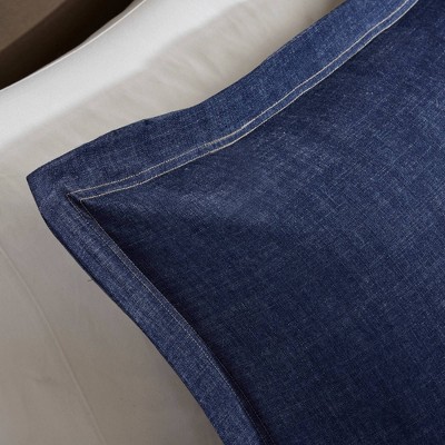 Perry Oversized Blue Cotton Denim Queen Bedspread Set