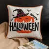 Gulches Pumpkin Witch Embroidered Throw Pillow ¨C "Halloween" Accent for Patio Seating with Bat Trim - 4 of 4
