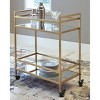 Signature Design by Ashley Kailman Bar Cart Gold Finish: Modern Mirrored Glass Beverage & Cocktail Cart with Locking Casters - 2 of 3