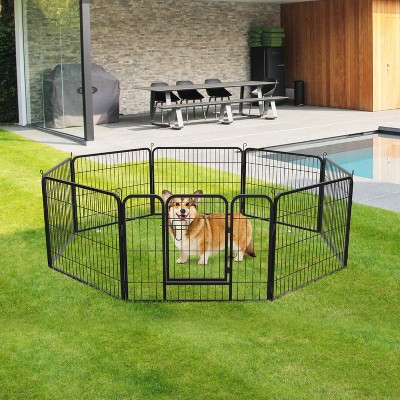 32-Inch Black Metal Portable Pet Playpen with Door