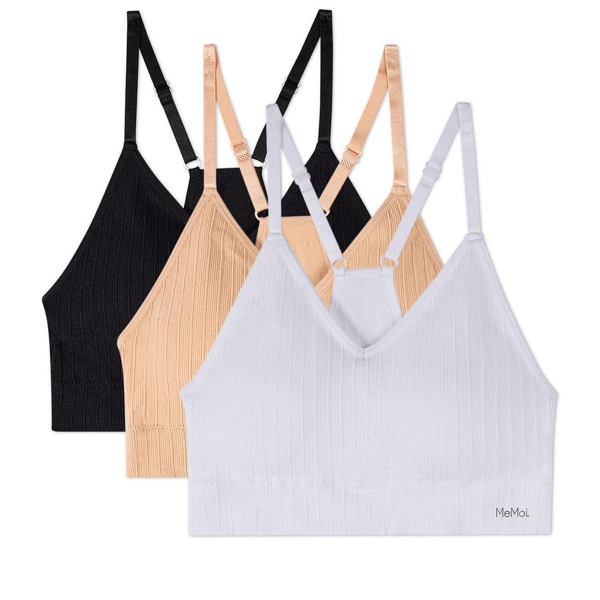 Memoi 3 Pack Women's Seamless Racer-Back Ribbed Tag-Free Padded Bras - thumbnail 3