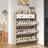 Hommoo Slim Wooden Shoe Cabinet With 3 Flip Drawers & 2 Top Compartments, Space-Saving Organizer For Hallway - 2 of 4