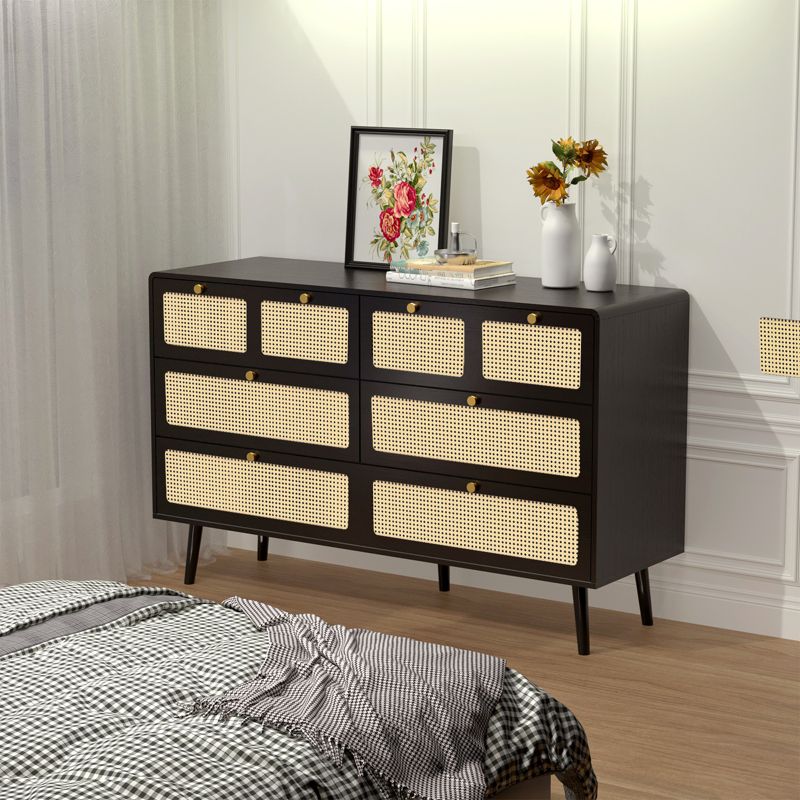 6/4-Drawer Dresser, Modern Rattan Dresser Chest with Metal Handles, Storage Cabinet Sideboard, Black 4M - ModernLuxe, 2 of 9