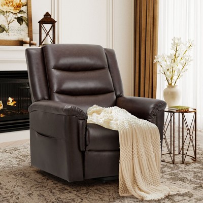 COLAMY Power Lift Recliner Chair for Elderly, PU Leather Electric Recliner with Remote, Padded Backrest for Living Room & Bedroom, Dark Brown
