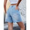 Light Blue Distressed Denim Shorts, High Waist Ripped Jean Shorts with Metal Button - 2 of 4