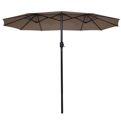 Tangkula 15'Patio Umbrella Double-Sided Outdoor Shade Offset Tan