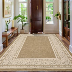 Modern Neutral Bordered Area Rugs, Washable Solid Geometric Carpet for Living Room Bedroom Dining Nursery Apartment Dorm Office Farmhouse Home Decor - 1 of 4